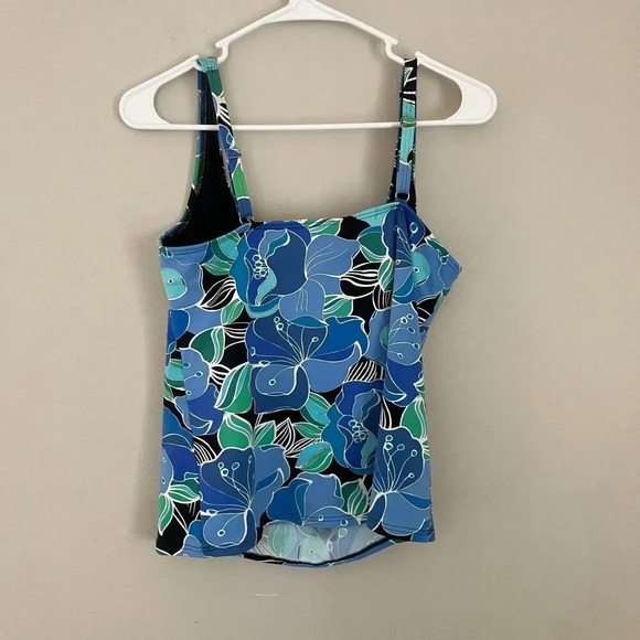 Lands End Womens Blue Green Tankini Swimwear 8P Sleeveless Floral Pullover - Picture 6 of 6